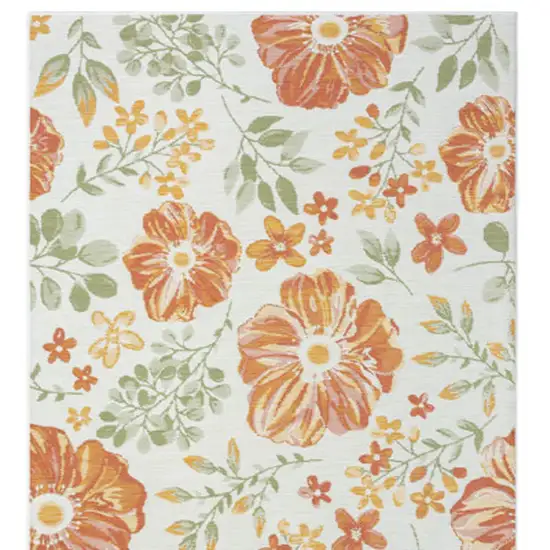 Ivory Green and Orange Floral Stain Resistant Indoor Outdoor Runner Rug Photo 7