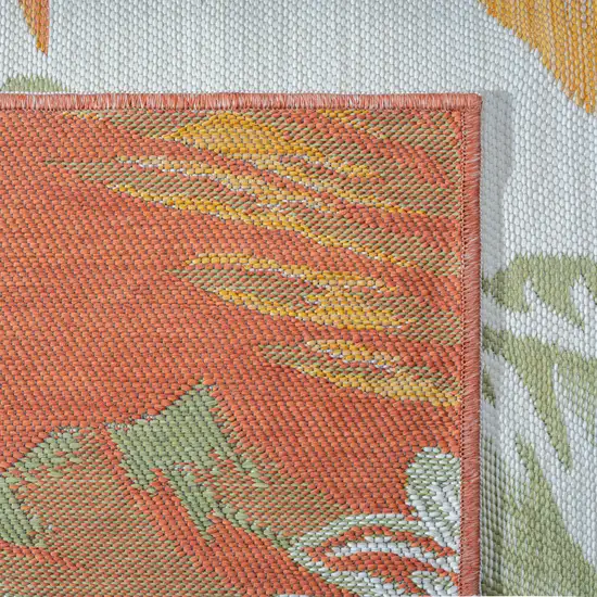 Ivory Green and Orange Palm Leaf Stain Resistant Indoor Outdoor Area Rug Photo 7