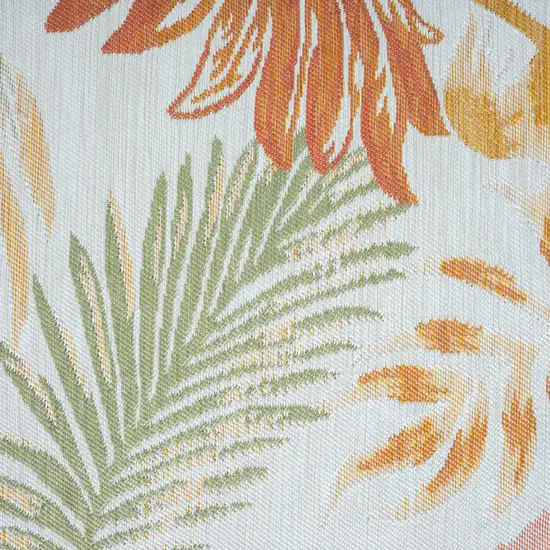 Ivory Green and Orange Palm Leaf Stain Resistant Indoor Outdoor Area Rug Photo 5