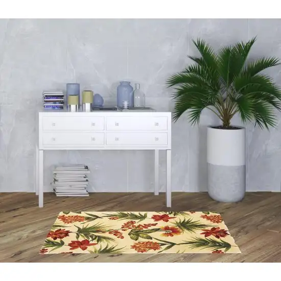 Ivory Green and Orange Wool Tropical Floral Handmade Area Rug Photo 2