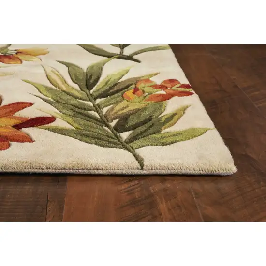 Ivory Green and Orange Wool Tropical Floral Handmade Area Rug Photo 5