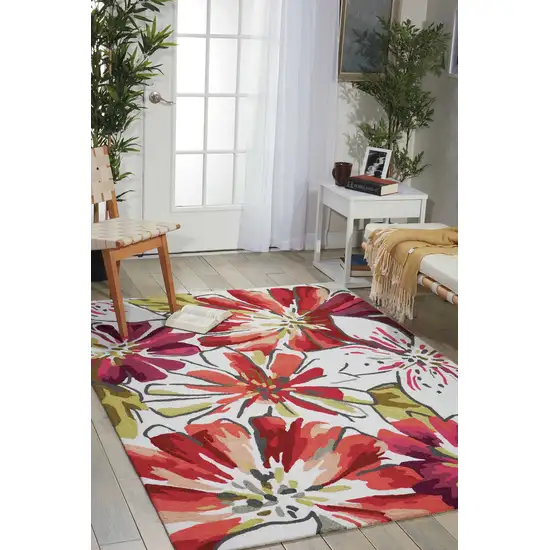 Ivory Green and Red Floral Hand Carved Handmade Area Rug Photo 8