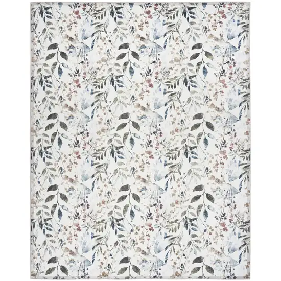 Ivory Green and Red Floral Power Loom Washable Non Skid Area Rug Photo 6