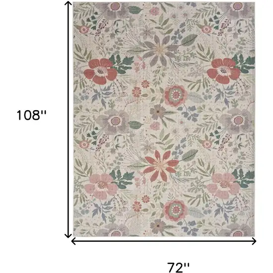 Ivory Green and Red Floral Power Loom Washable Non Skid Area Rug Photo 9