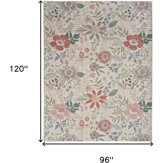 Ivory Green and Red Floral Power Loom Washable Non Skid Area Rug Photo 9