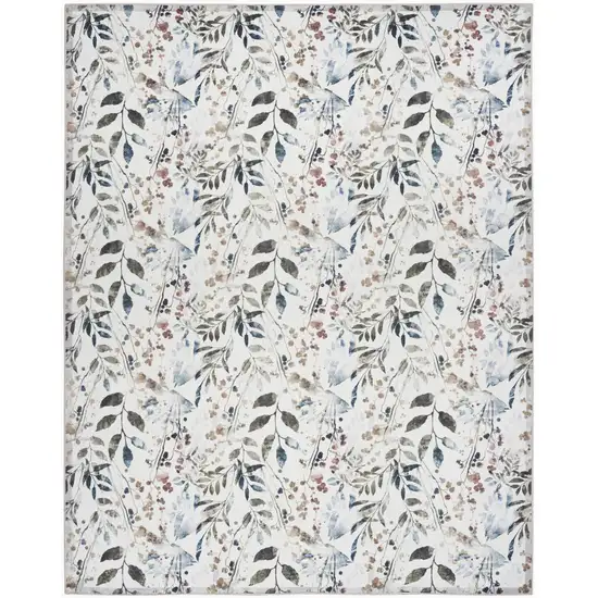 Ivory Green and Red Floral Power Loom Washable Non Skid Area Rug Photo 1