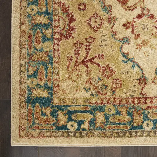 Ivory Green and Red Oriental Power Loom Area Rug Photo 3