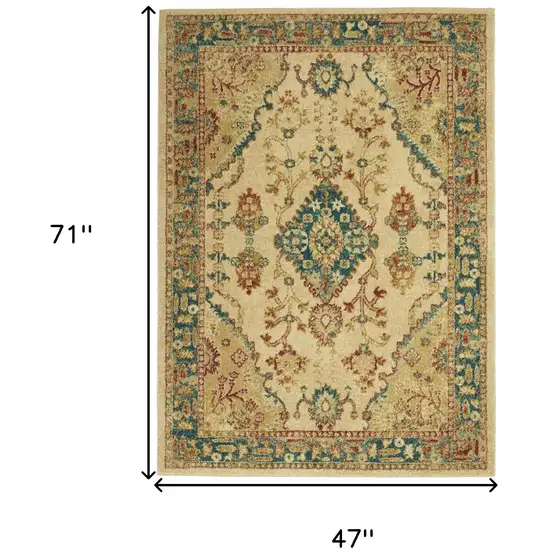 Ivory Green and Red Oriental Power Loom Area Rug Photo 10