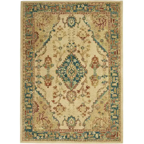 Ivory Green and Red Oriental Power Loom Area Rug Photo 1