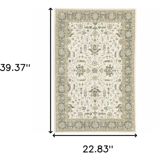 Ivory Grey And Blue Oriental Power Loom Stain Resistant Area Rug Photo 6