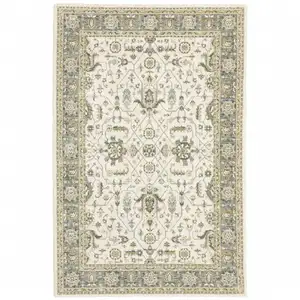 Photo of Ivory Grey And Blue Oriental Power Loom Stain Resistant Area Rug