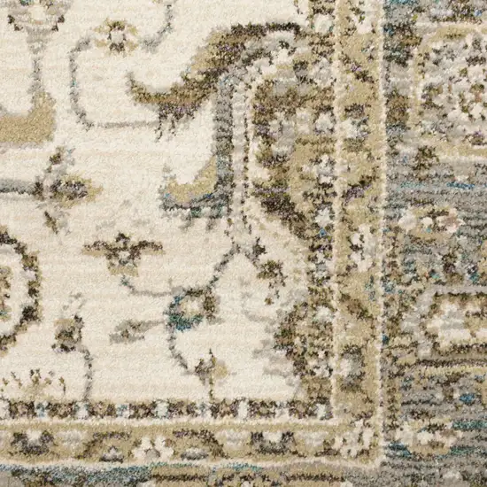 Ivory Grey And Blue Oriental Power Loom Stain Resistant Area Rug Photo 3