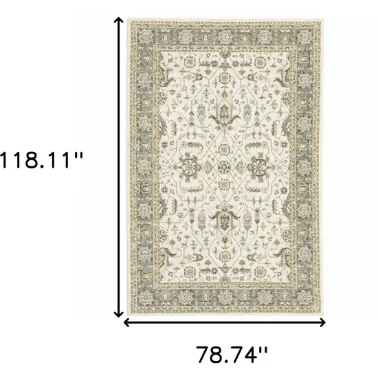 Ivory Grey And Blue Oriental Power Loom Stain Resistant Area Rug Photo 6