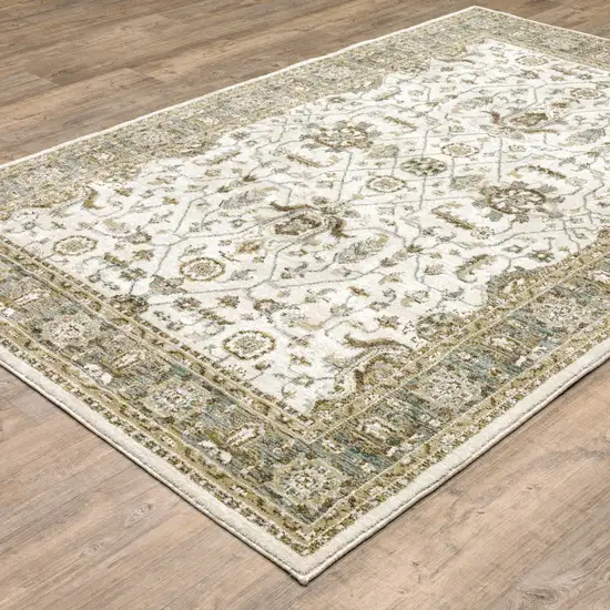 Ivory Grey And Blue Oriental Power Loom Stain Resistant Area Rug Photo 5