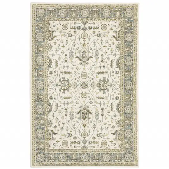 Ivory Grey And Blue Oriental Power Loom Stain Resistant Area Rug Photo 1