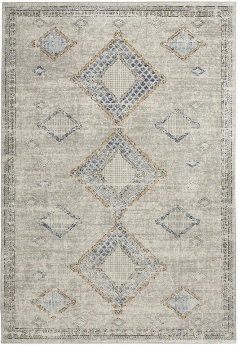 Ivory Grey And Blue Southwestern Power Loom Non Skid Area Rug Photo 1