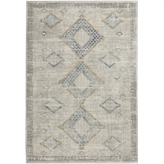 Ivory Grey And Blue Southwestern Power Loom Non Skid Area Rug Photo 1