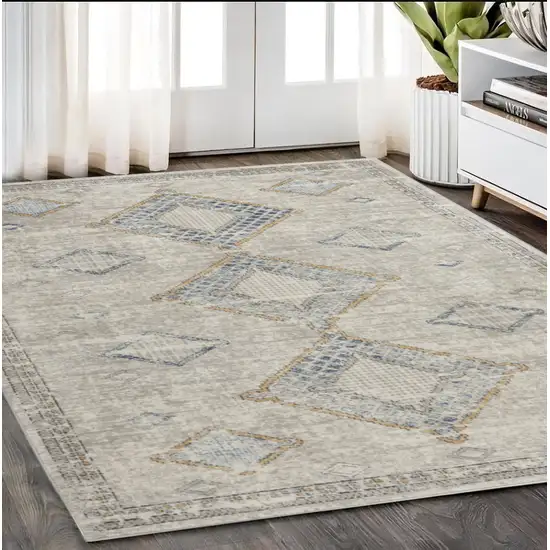 Ivory Grey And Blue Southwestern Power Loom Non Skid Area Rug Photo 1