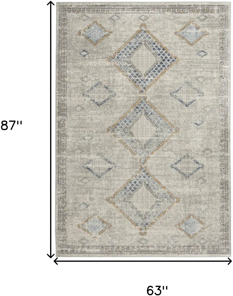 Ivory Grey And Blue Southwestern Power Loom Non Skid Area Rug Photo 5