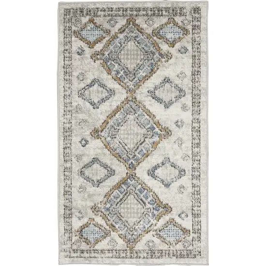 Ivory Grey And Blue Southwestern Power Loom Non Skid Area Rug Photo 1