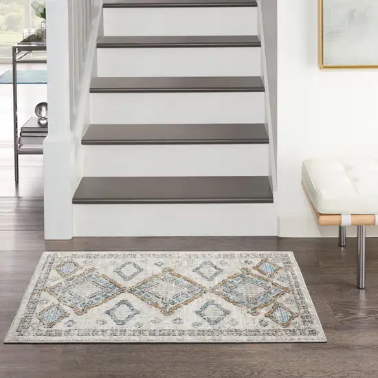 Ivory Grey And Blue Southwestern Power Loom Non Skid Area Rug Photo 9