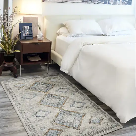 Ivory Grey And Blue Southwestern Power Loom Non Skid Area Rug Photo 9