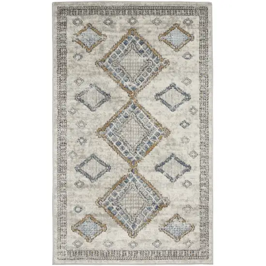 Ivory Grey And Blue Southwestern Power Loom Non Skid Area Rug Photo 1