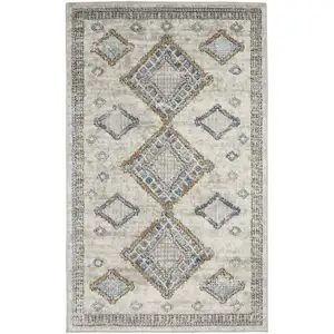 Photo of Ivory Grey And Blue Southwestern Power Loom Non Skid Area Rug