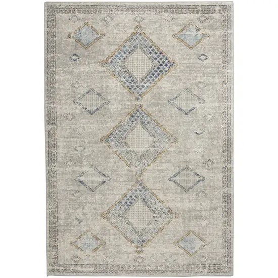 Ivory Grey And Blue Southwestern Power Loom Non Skid Area Rug Photo 1