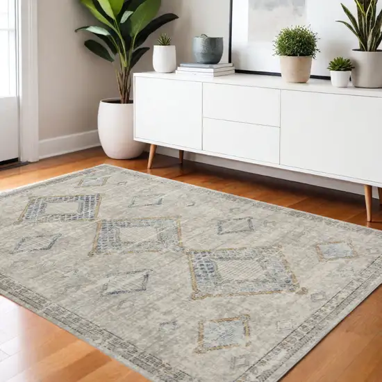 Ivory Grey And Blue Southwestern Power Loom Non Skid Area Rug Photo 1