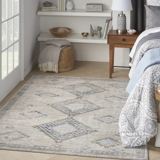 Ivory Grey And Blue Southwestern Power Loom Non Skid Area Rug Photo 9