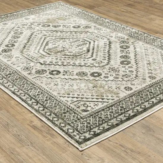 Ivory Grey Black And Ivory Oriental Power Loom Stain Resistant Area Rug Photo 5