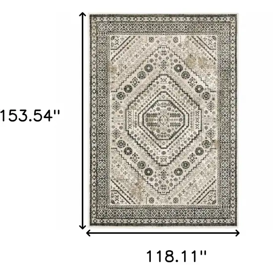 Ivory Grey Black And Ivory Oriental Power Loom Stain Resistant Area Rug Photo 10