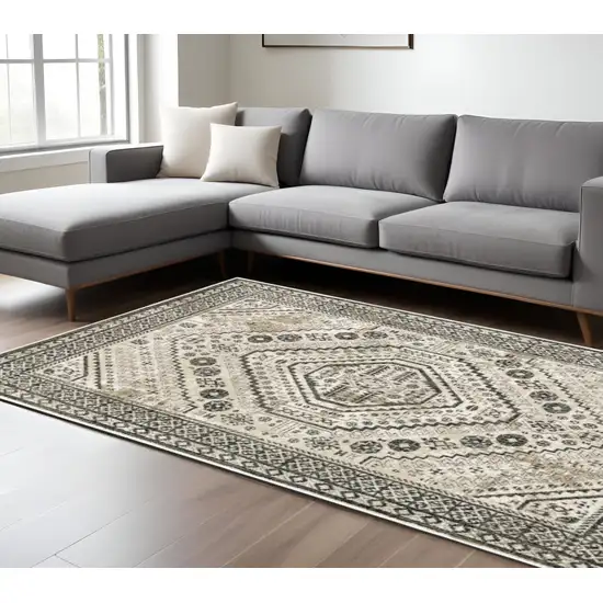 Gray and Ivory Oriental Power Loom Area Rug Photo 1