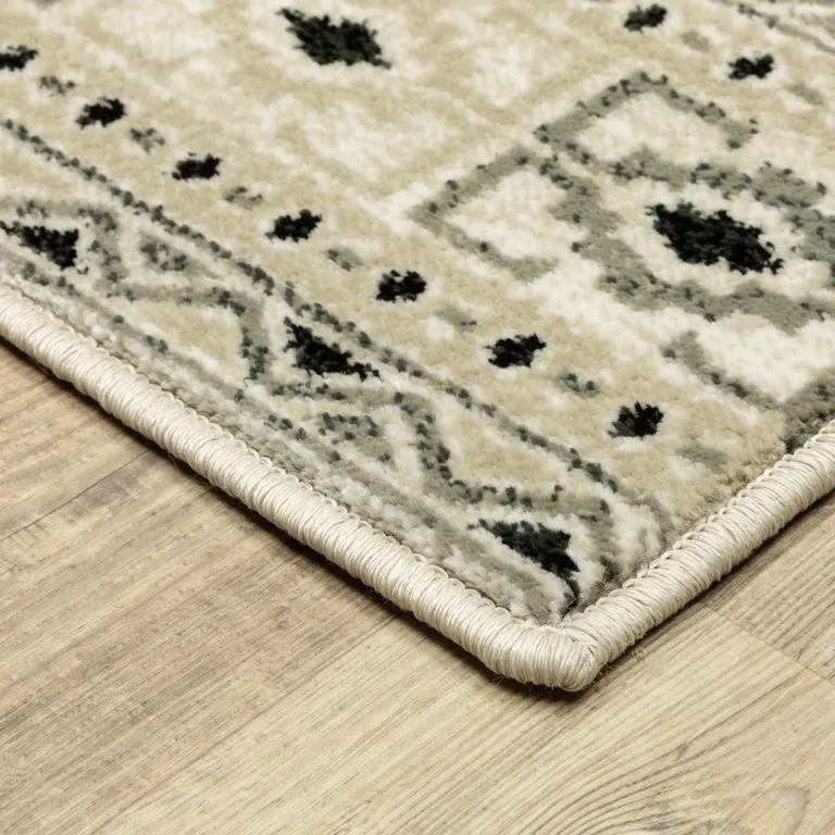 Ivory Grey Black And Ivory Southwestern Power Loom Stain Resistant Area Rug Photo 5