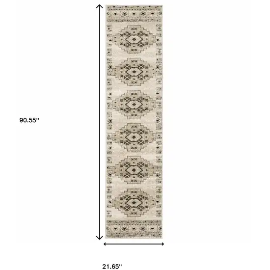 Ivory Grey Black And Ivory Southwestern Power Loom Stain Resistant Runner Rug Photo 7