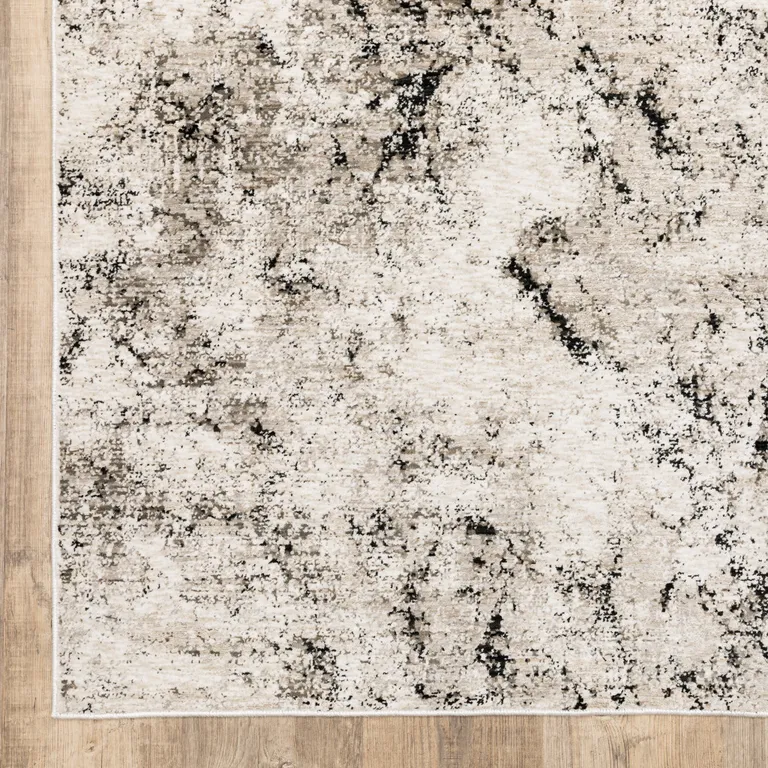 Ivory Grey Black Beige And Tan Abstract Power Loom Stain Resistant Area Rug Photo 3