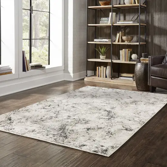 Ivory Grey Black Beige And Tan Abstract Power Loom Stain Resistant Area Rug Photo 8