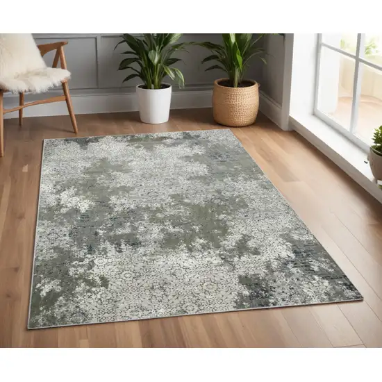 Gray and Ivory Abstract Power Loom Area Rug Photo 1