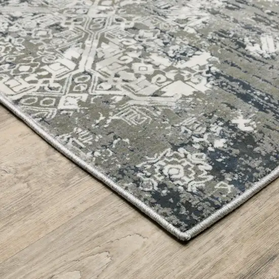 Ivory Grey Blue And Taupe Abstract Power Loom Stain Resistant Area Rug Photo 3