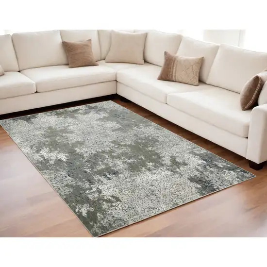 Gray and Ivory Abstract Power Loom Area Rug Photo 1