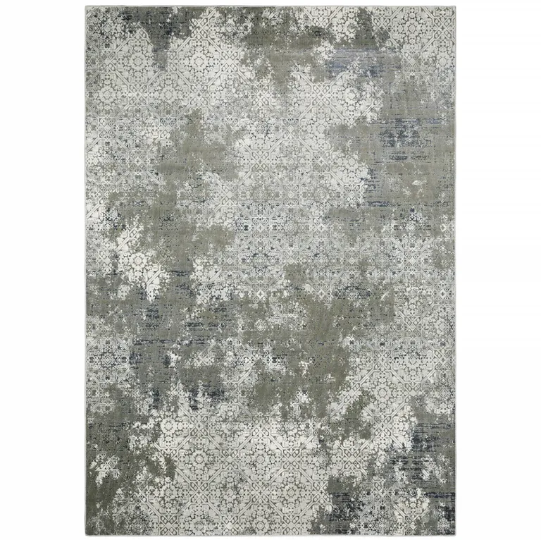 Ivory Grey Blue And Taupe Abstract Power Loom Stain Resistant Area Rug Photo 1