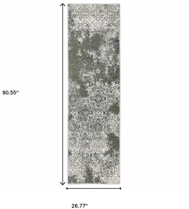 Ivory Grey Blue And Taupe Abstract Power Loom Stain Resistant Runner Rug Photo 4