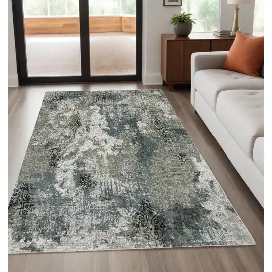 Ivory Grey Charcoal Blue And Navy Abstract Power Loom Stain Resistant Area Rug Photo 1