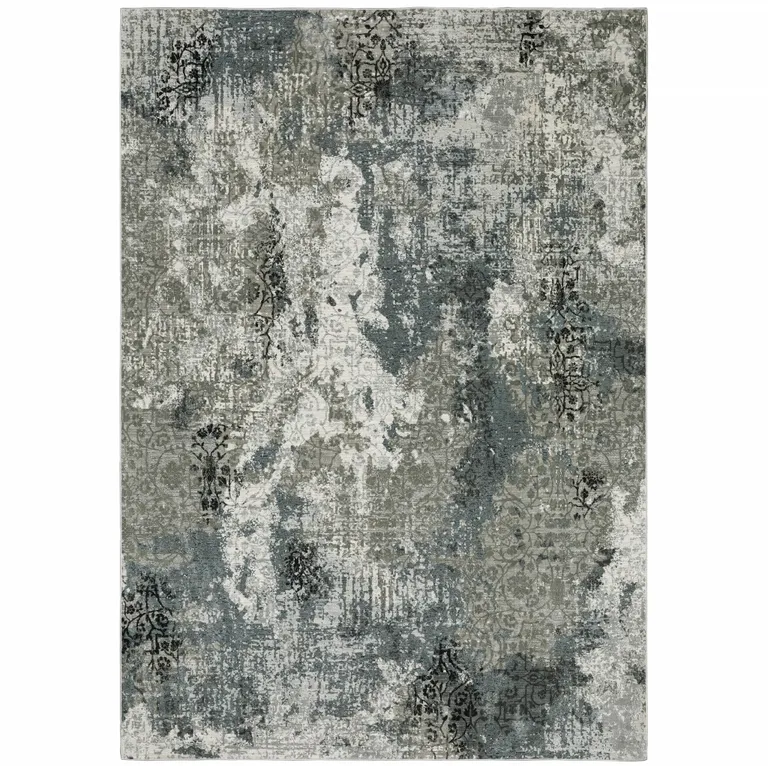 Ivory Grey Charcoal Blue And Navy Abstract Power Loom Stain Resistant Area Rug Photo 1