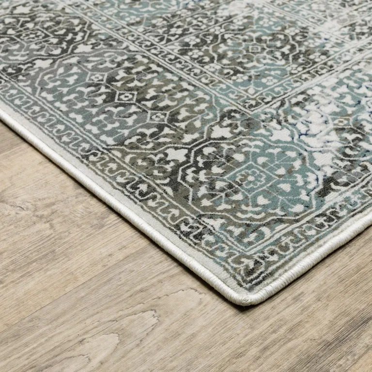 Ivory Grey Charcoal Blue And Rust Oriental Power Loom Stain Resistant Area Rug Photo 3