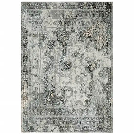 Ivory Grey Charcoal Blue And Rust Oriental Power Loom Stain Resistant Area Rug Photo 1