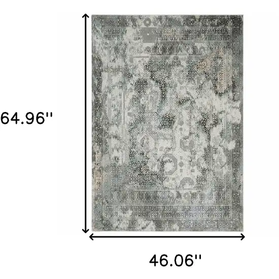 Ivory Grey Charcoal Blue And Rust Oriental Power Loom Stain Resistant Area Rug Photo 4