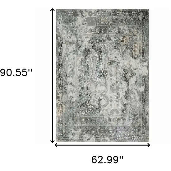 Ivory Grey Charcoal Blue And Rust Oriental Power Loom Stain Resistant Area Rug Photo 4