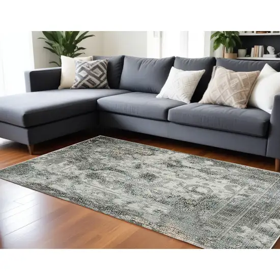 Ivory Grey Charcoal Blue And Rust Oriental Power Loom Stain Resistant Area Rug Photo 1